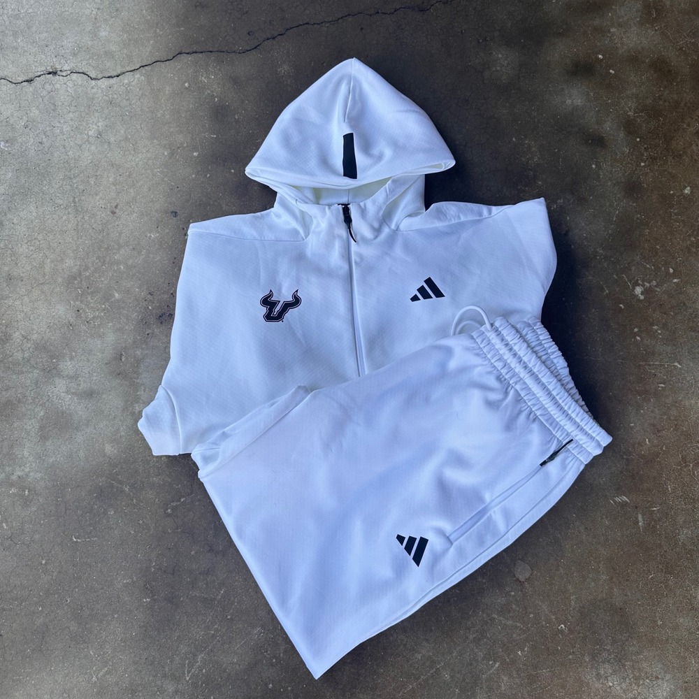 Adidas USF Tracksuit Mens L/XL White Player Issued Hawaii Bowl Hoodie Jogger Set